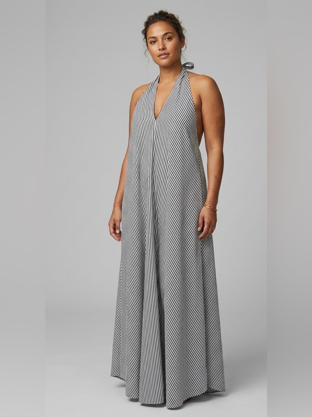 Mara Hoffman Black and White Striped Halter Swim Coverup Maxi